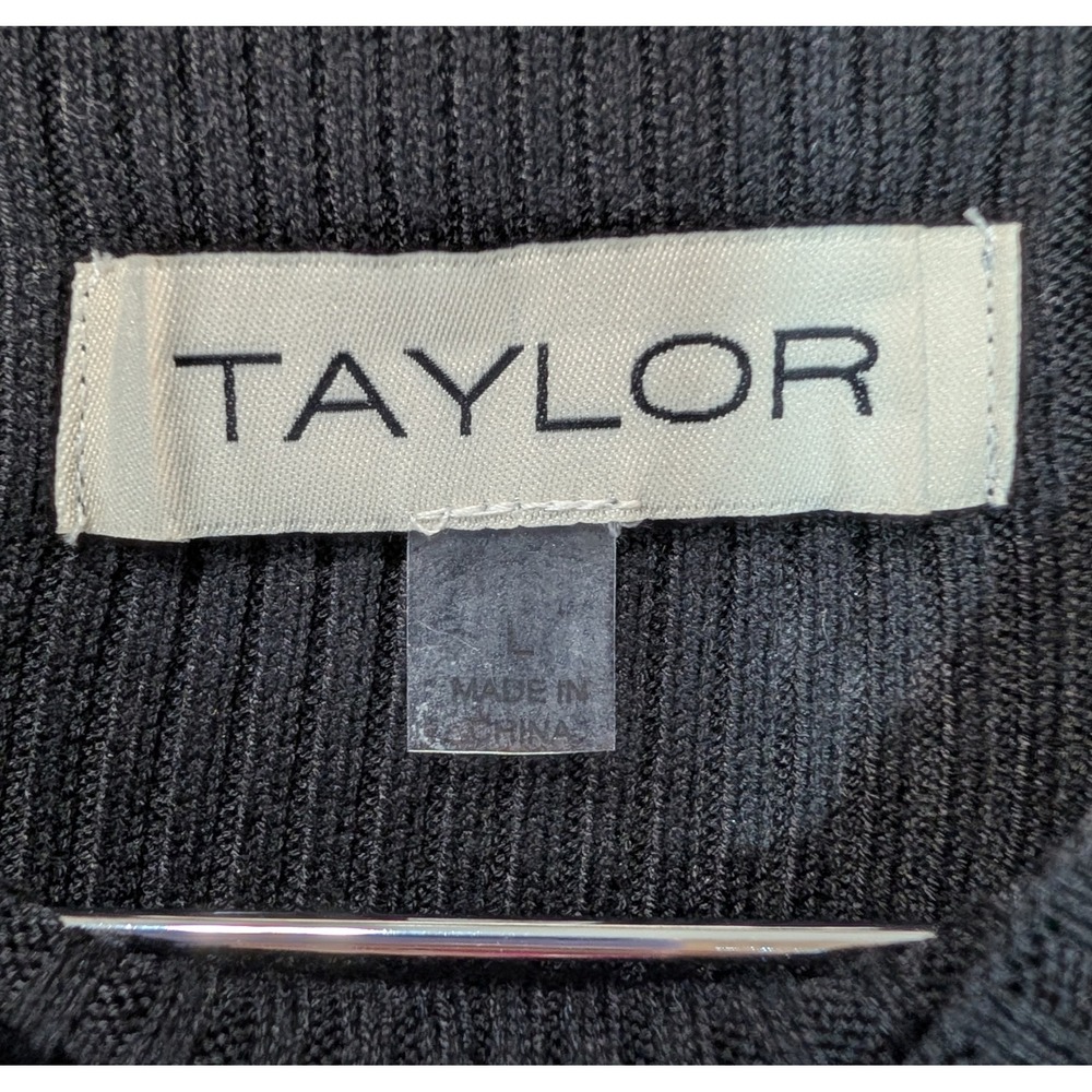 Taylor Womens Black Ribbed Knit Floral Satin Mixed Media Maxi Dress Size L - Picture 3 of 6